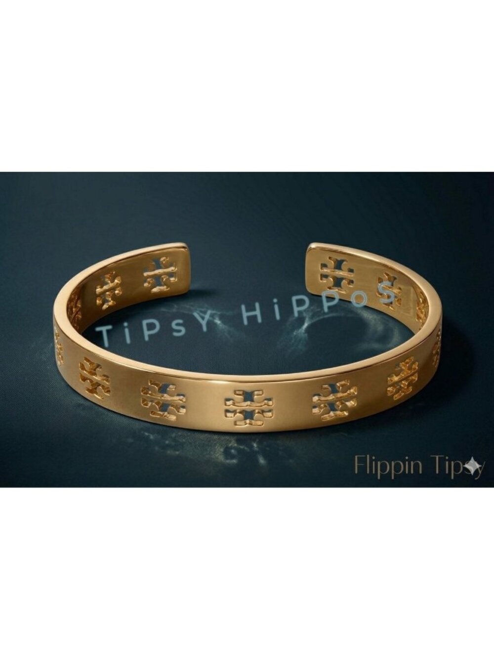 NEW! TORY BURCH Gold Pierced Logo Cuff Bracelet
